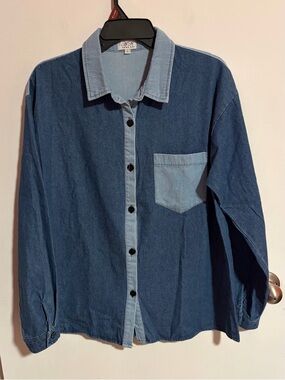 Anna Kay Denim Stonnia Two Toned Patchwork Button Down Shirt